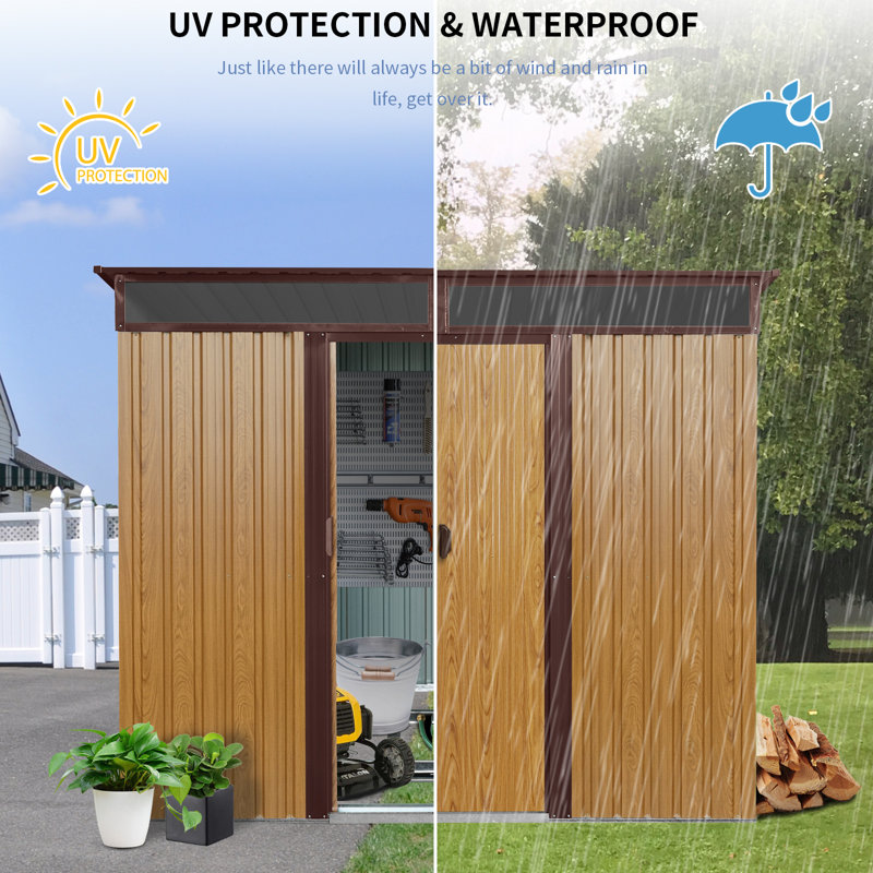 8ft x 6ft Outdoor Metal Storage Shed with Floor Base - Coffee